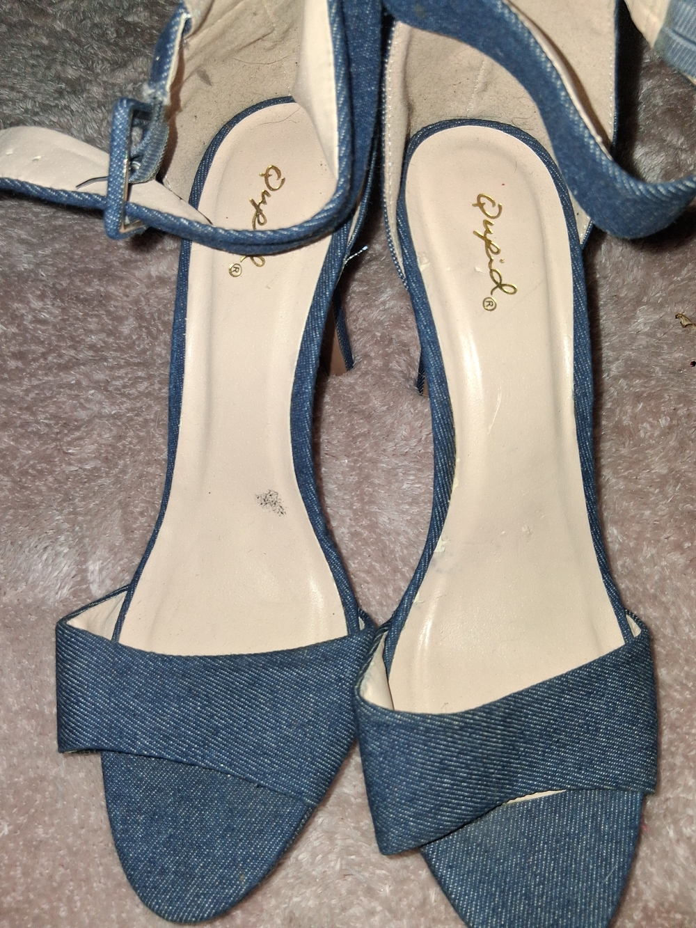 Qupid Women's Blue Denim Ankle-Strap Heeled Sandals
